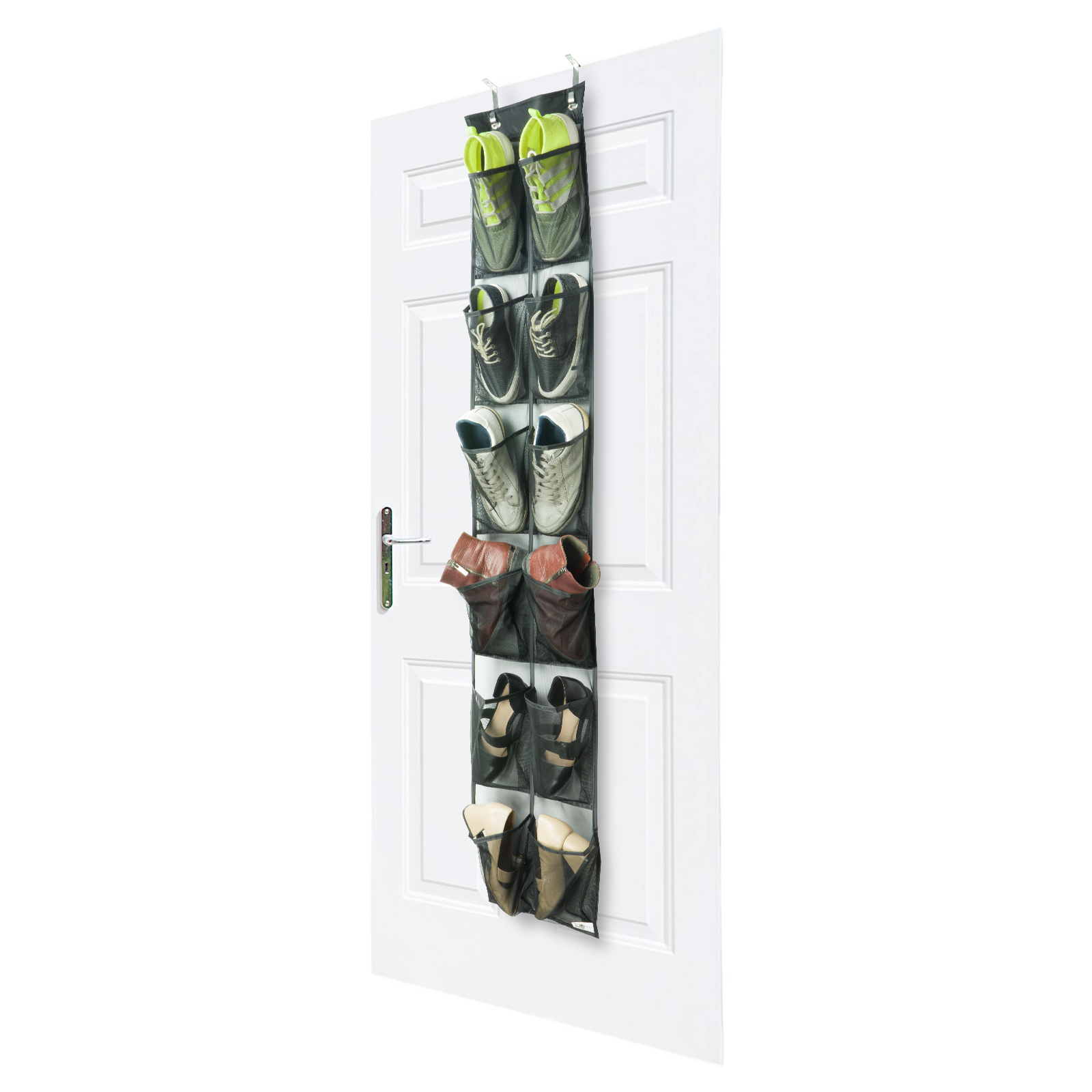 Apalus Over The Door Shoe Organizer, Door-Mounted Storage, Sneakers, Sandals Rack with Mesh Pockets for Easy Storage with 2 Adjustable Door Hooks, Fits Most Door Types/Sizes (12 Pockets)