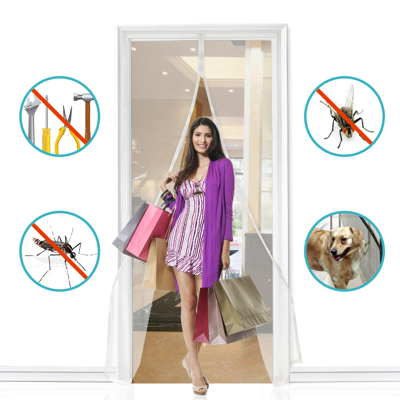 Apalus Magnetic Screen Door, Walk Through Easily, Super Strong Mesh, 28 Magnets From Top to Bottom Ultra Seal Magnets Close Automatically(90x210cm,White)